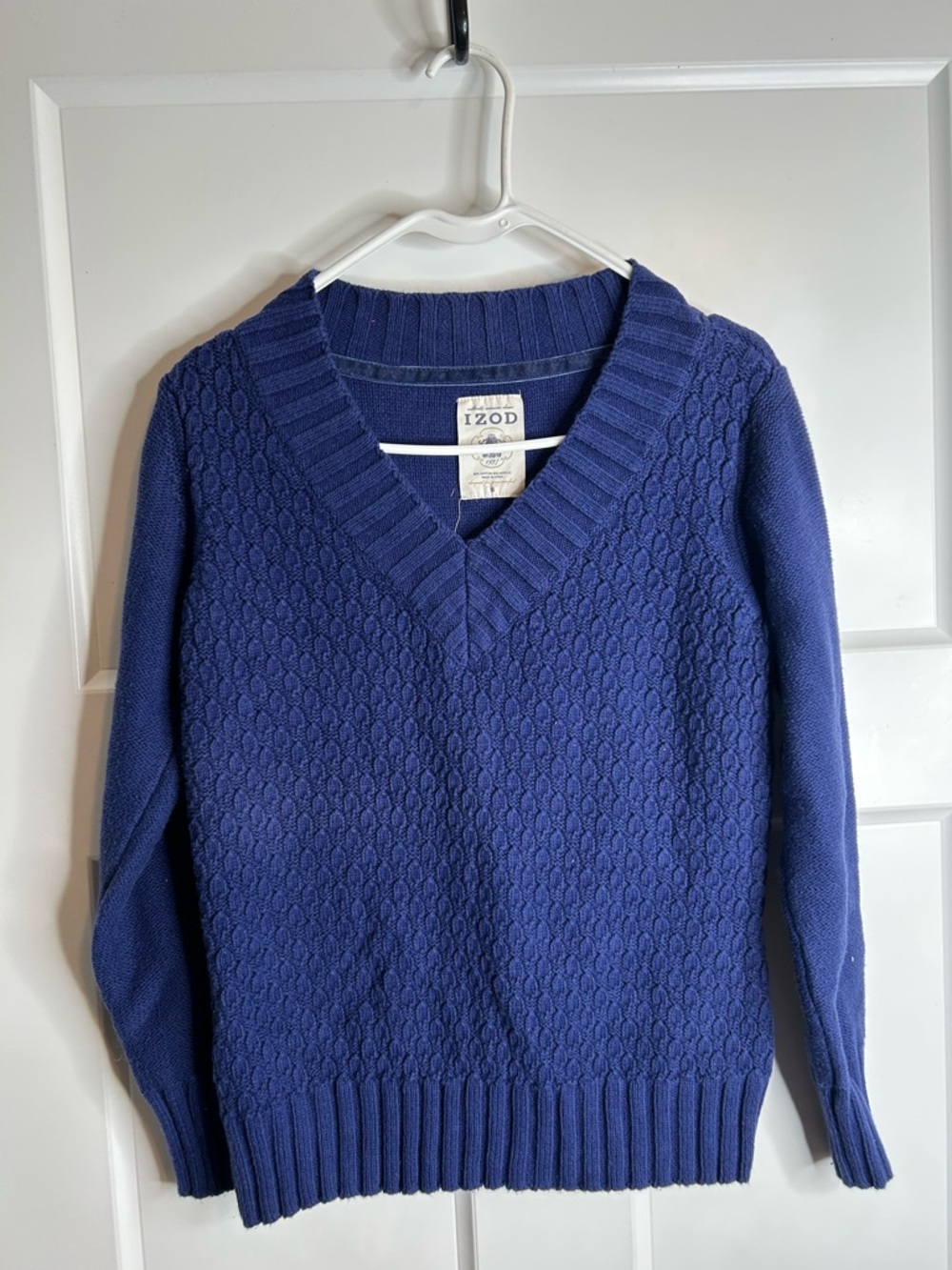Vintage Izod Women’s Small V Neck  Textured Sweater Blue Preppy Golf 5590